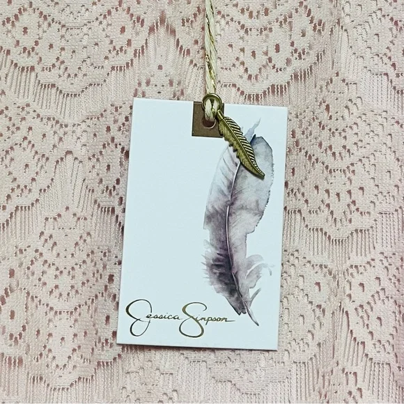 Jessica Simpson Lace Midi Dress Size 8 Blush Pink Scalloped Chain Collar Belted - Picture 14 of 16